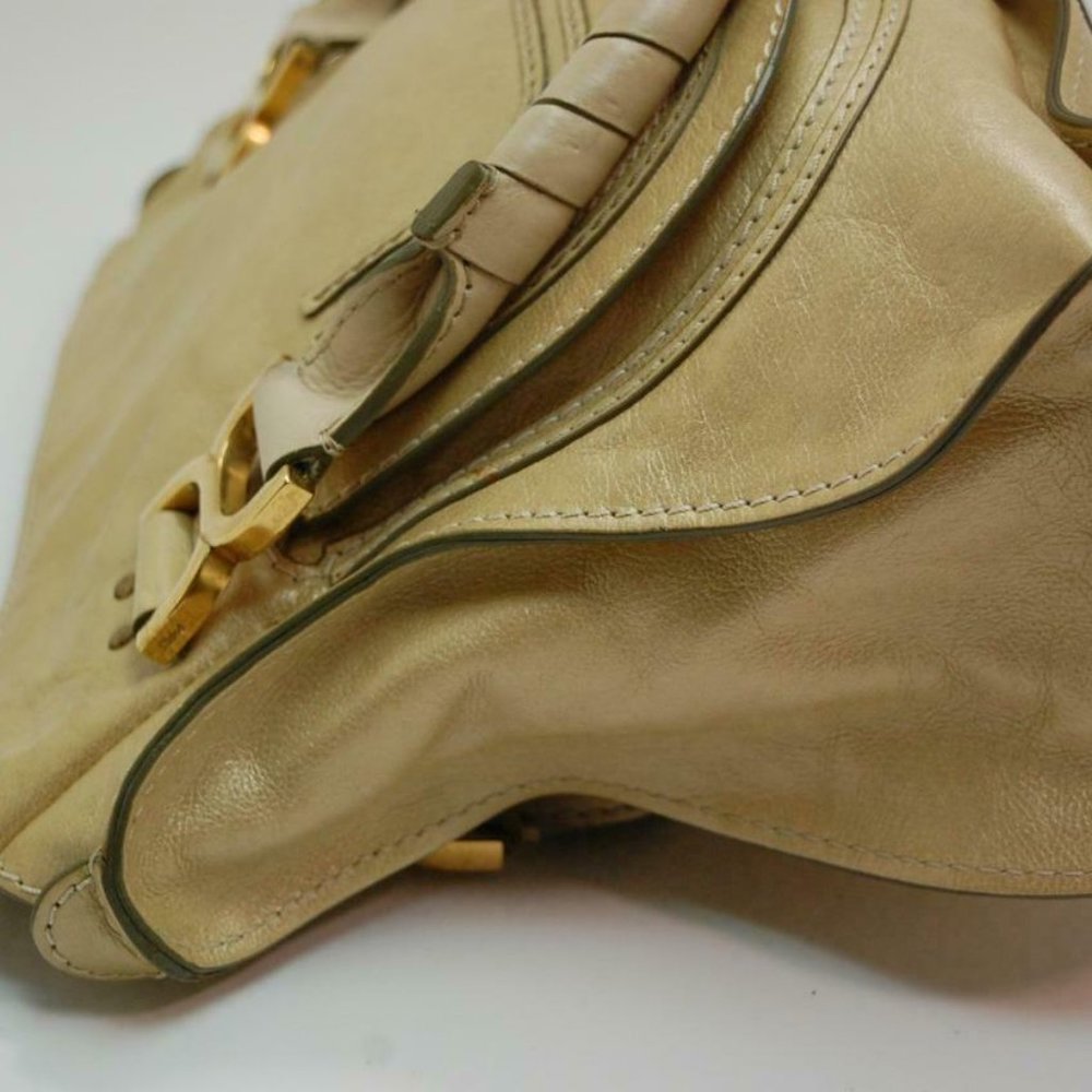 Auth Chloe Marcie Medium Shoulder Bag Leather Peal Gold - Picture 7 of 15